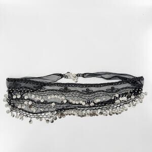 Belly Dancing Silver Embellished Costume Adjustable Tie Waist Belt One Size
